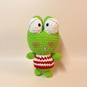 Crochet Frog Plush Toy, Keroppi Inspired Amigurumi Doll, Kawaii Green Frog